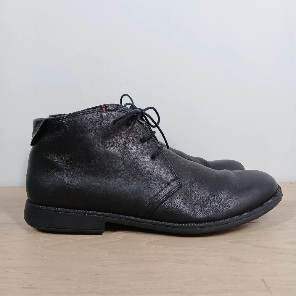 Camper Black Leather Lace-Up Chukka Ankle Boots Men's 10‎ Made in Spain